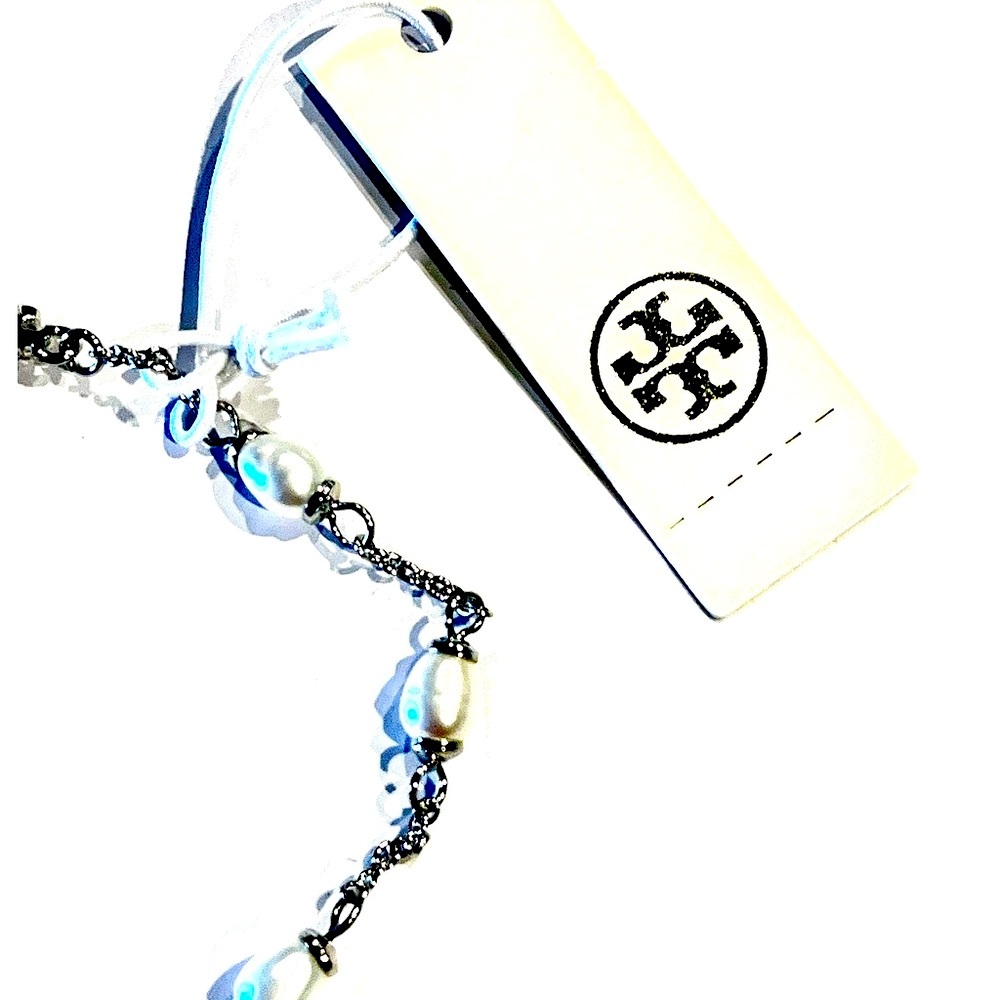 Tory Burch NWT Silver and Pearls with
Pave CZ T-logo Bracelet - Picture 5 of 8